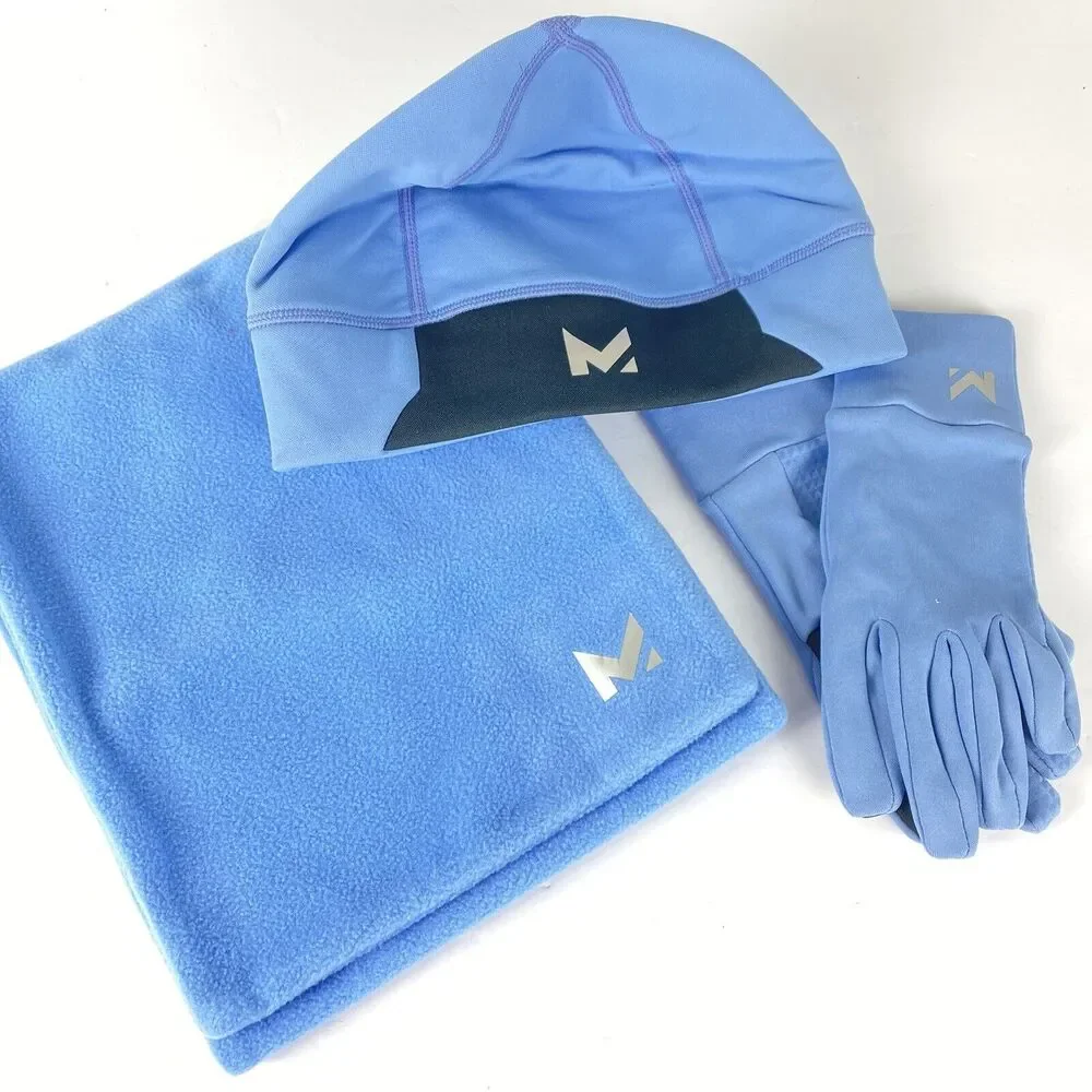 NEW Beanie Hat Gloves Set with Neck Warmer Blue Ski Winter Set Gift